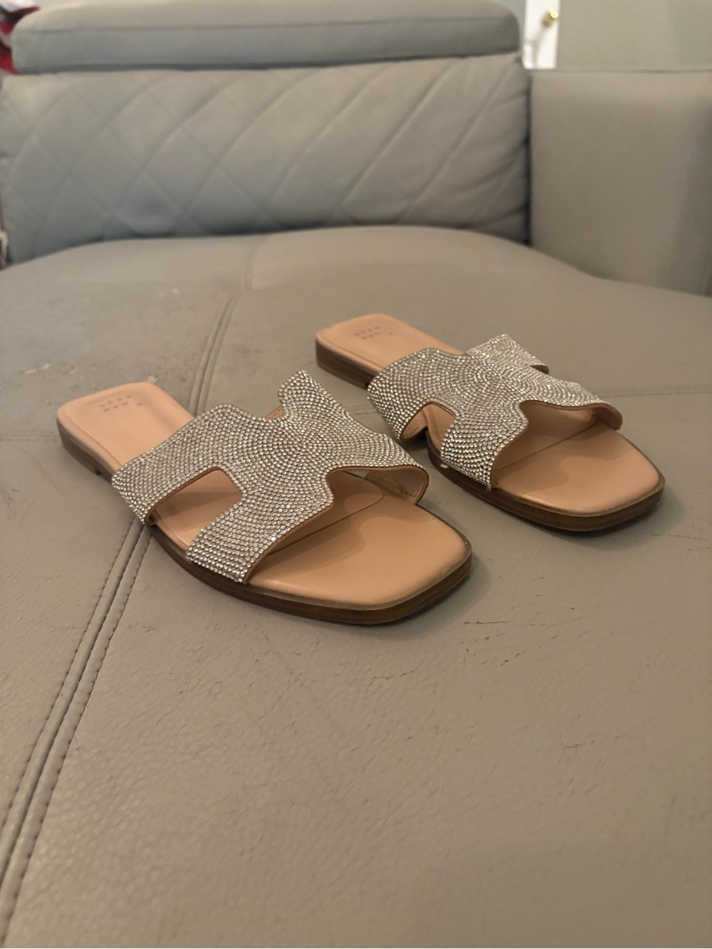 a new day Rhinestone Embellished Nude Slide Sandals